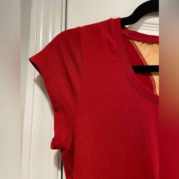 Aurum Cycling Mesh Back Red Cap Sleeve Crew Neck Athletic Top Red Gold Size 6 - Picture 2 of 11